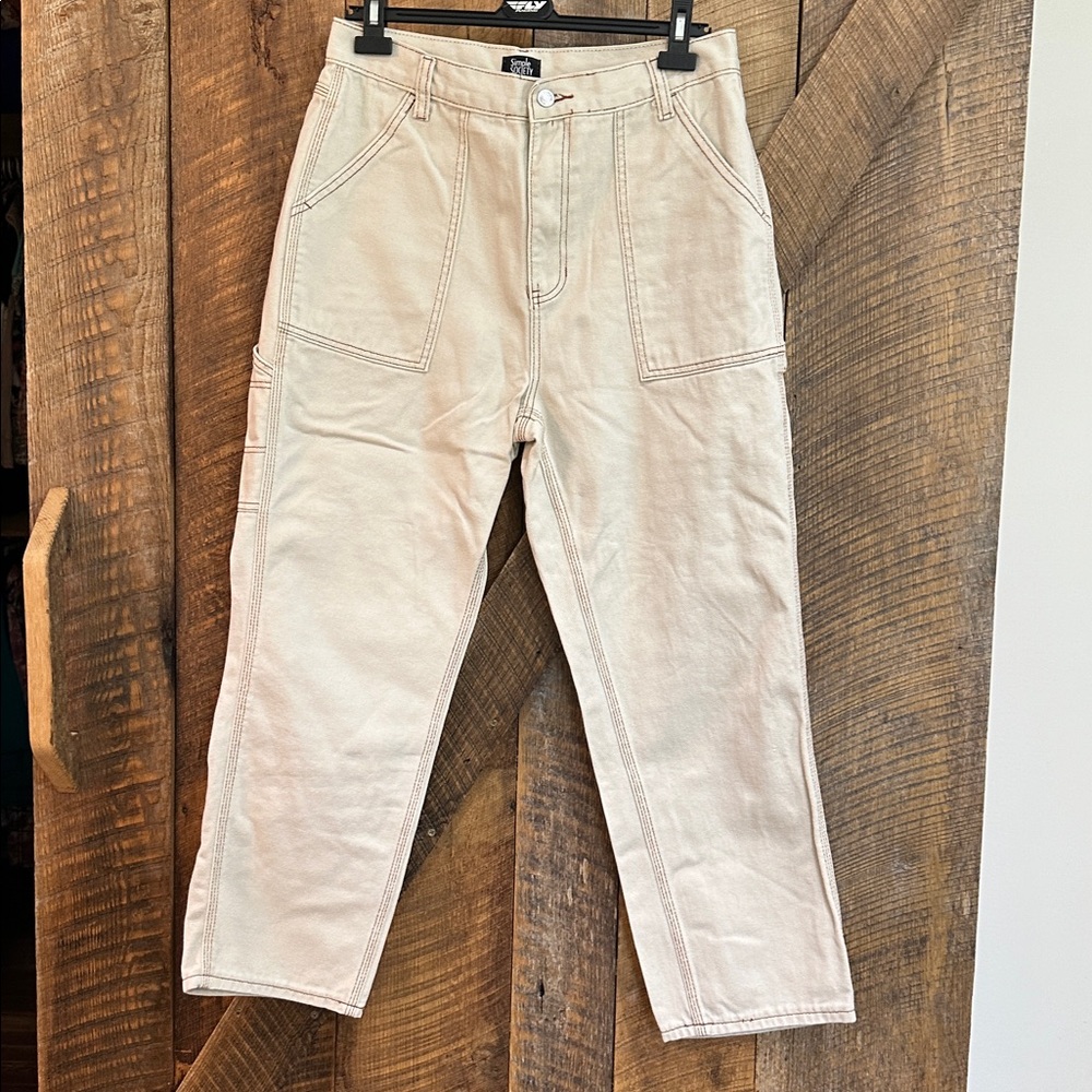 Simple Society Cream High-Waisted Carpenter Pants Size 13/31